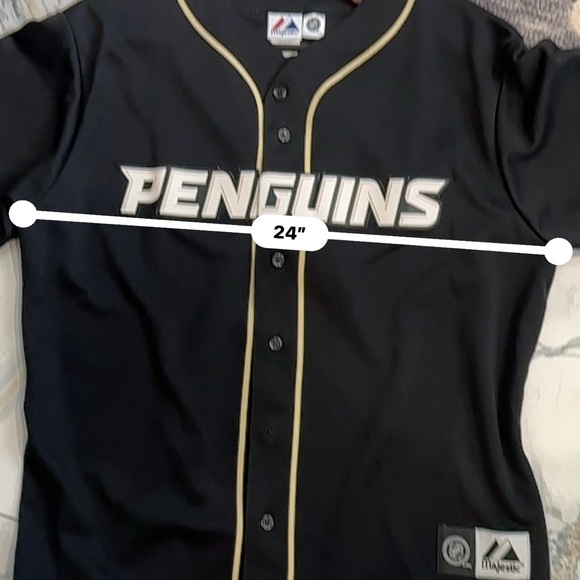 Pittsburgh Penguins NHL Majestic Baseball Style Jersey XL Made USA Black Gold - Picture 9 of 10